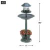 Verdigris Garden Centerpiece Bird Bath Planter With Led Light - Outdoor Decor For Garden And Patio