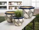 Geometric Pattern Planter Trio Set - Stylish Indoor Plant Pots