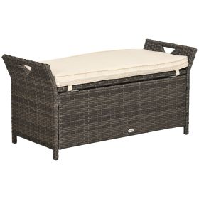 Wicker Storage Bench Cream White Outdoor Patio PE Rattan Large Capacity