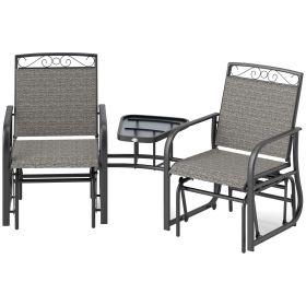 Outdoor Glider Chairs with Coffee Table, Patio 2-Seat Rocking Chair Swing with Breathable Sling for Backyard, Gray