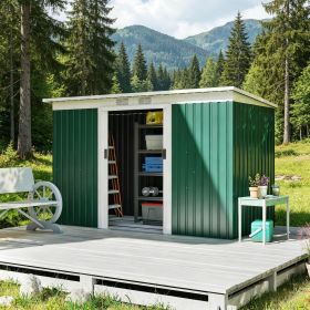 Dark Green 9' X 4' Metal Outdoor Storage Shed Tool House with Double Lockable Doors for Backyard Patio Lawn Garage