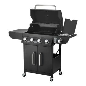 Gas Grill, 4 Burner Propane Gas Grill with Side Burner, 425 SQ.In Grilling Area, Carbon Steel Enamel Grates, Outdoor 52