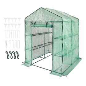 Walk-in Green House, 4.6 x 4.6 x 6.6 ft , Greenhouse with Shelves, High Strength PE Cover with Zipper Door and Steel Frame, Assembly in Minutes