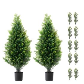 Artificial Cedar Topiary Tree, 36 inch Tall (2 Pieces), with Extra Leaves & Pot Faux Evergreen Fake Pine Cypress Trees Plant