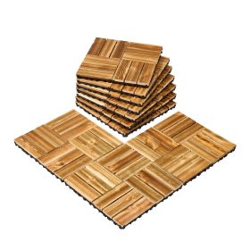 Interlocking Deck Tiles Solid Wood, 10 Pack,12"x12" Waterproof Camphor Pine Wood Flooring All Weather Use