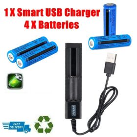 Rechargeable Li-Ion Button Top Batteries 3000mAh Multipurpose Battery 3.7V & USB Charger For Torch Laser (Option: 4batteries1usbcharger)