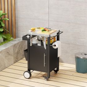 Outdoor Grill Cart With Patio Furniture, Outdoor Grill Table With Storage,Rolling Bar Cart Outdoor BBQ Cart With  Hooks And Spice Rack For Grilli (Option: Black.Silver)