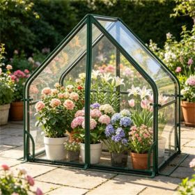 36' X 20' X 34' Ortable Mini Greenhouse With PE Bottom Mat, Waterproof Clear PVC Plant Grow Tent With Metal Frame, Wind Resistant Outdoor Green H (Option: Defaulttitle)