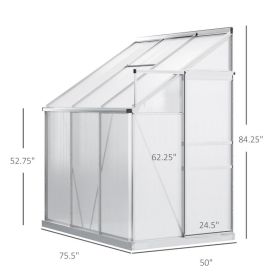 Outsunny 6' X 4' Aluminum Lean-to Greenhouse Polycarbonate Walk-in Garden Greenhouse With Adjustable Roof Vent, Rain Gutter And Sliding Door For (Option: Silver Clear)