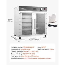 Electric Hot Box Food Warmer, 4-Tier Commercial Warming Cabinet With Water Tray, Glass Door And Adjustable Shelves, Stainless Steel Food Warmer C (Option: Black)