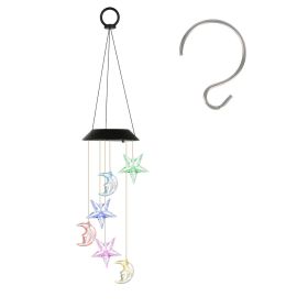 Solar Moon and Star Wind Chime 7 Color Changing Wind Chime for Outside IPX4 Waterproof Outdoor Garden Yard Decor (Quantity: 1Pc)