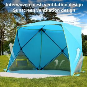 Portable Shade Sun Shelter UPF50+ UV Protection for 4 Person Extendable Floor for Fishing Hiking Camping, Waterproof Windproof (Color: Blue)