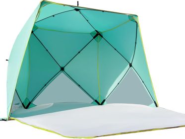 Portable Shade Sun Shelter UPF50+ UV Protection for 4 Person Extendable Floor for Fishing Hiking Camping, Waterproof Windproof (Color: Mint Green)