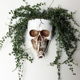 Wall Planter for Indoor Outdoor Plants, Hanging Skull Vase Unique Face Flower Pot Head Planters (Color: Don't Speak White)