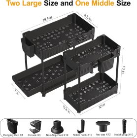 3 Pack Under Sink Organizers,2-Tier Multi-Use Kitchen and Bathroom Organizers and Storage with Sliding Drawers,Bathroom Cabinet Organizer (Color: Black 12.8 Inch)