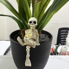 Halloween Skeleton Flowerpot Decoration, Weather Resistant Resin Garden Statue (Color: Yellow Cup)