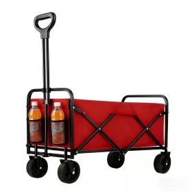 680LBS Heavy Duty Folding Wagon Cart, All-Terrain Collapsible Utility Wagon with Extra Large Capacity, Compact Foldable Pull Cart for Camping (Color: Red)