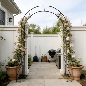 Metal Garden Arch W55'' x H94.5'' Garden Arbor Trellis Climbing Plants Support Rose Arch Outdoor Arch (Color: BLACK)