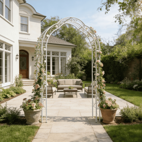 Metal Garden Arch Assemble Freely with 8 Styles Garden Arbor Trellis Climbing Plants Support Rose Arch (Color: CREAM WHITE)